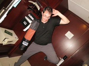 Phil making great use of the free Yoga mat!